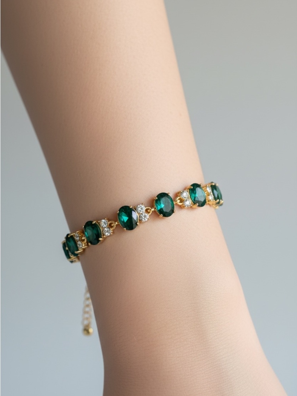 9/3 Emerald Green Crystal Tennis Bracelet - Gold